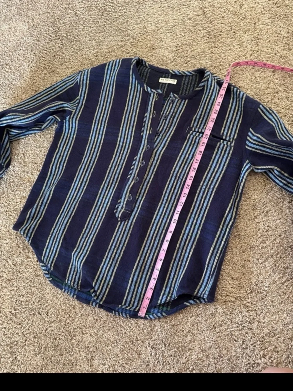 FREE PEOPLE We The Free Denim Dreaming Pullover in Blue Stripe oversized Small